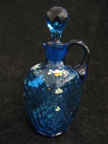 Appraisal: Victorian Enameled Art Glass Cruet rich sapphire blue diamond quilted