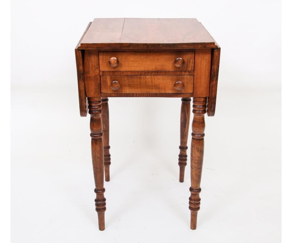 Appraisal: Sheraton maple two-drawer work table with drop leaves h x