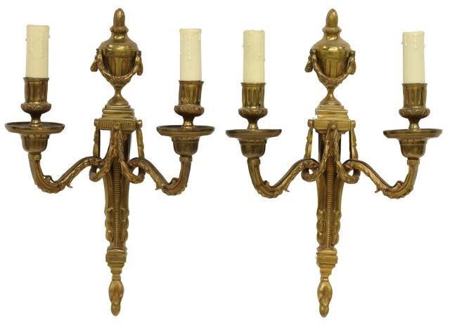 Appraisal: pair French Louis XVI style gilt bronze two-light wall sconces