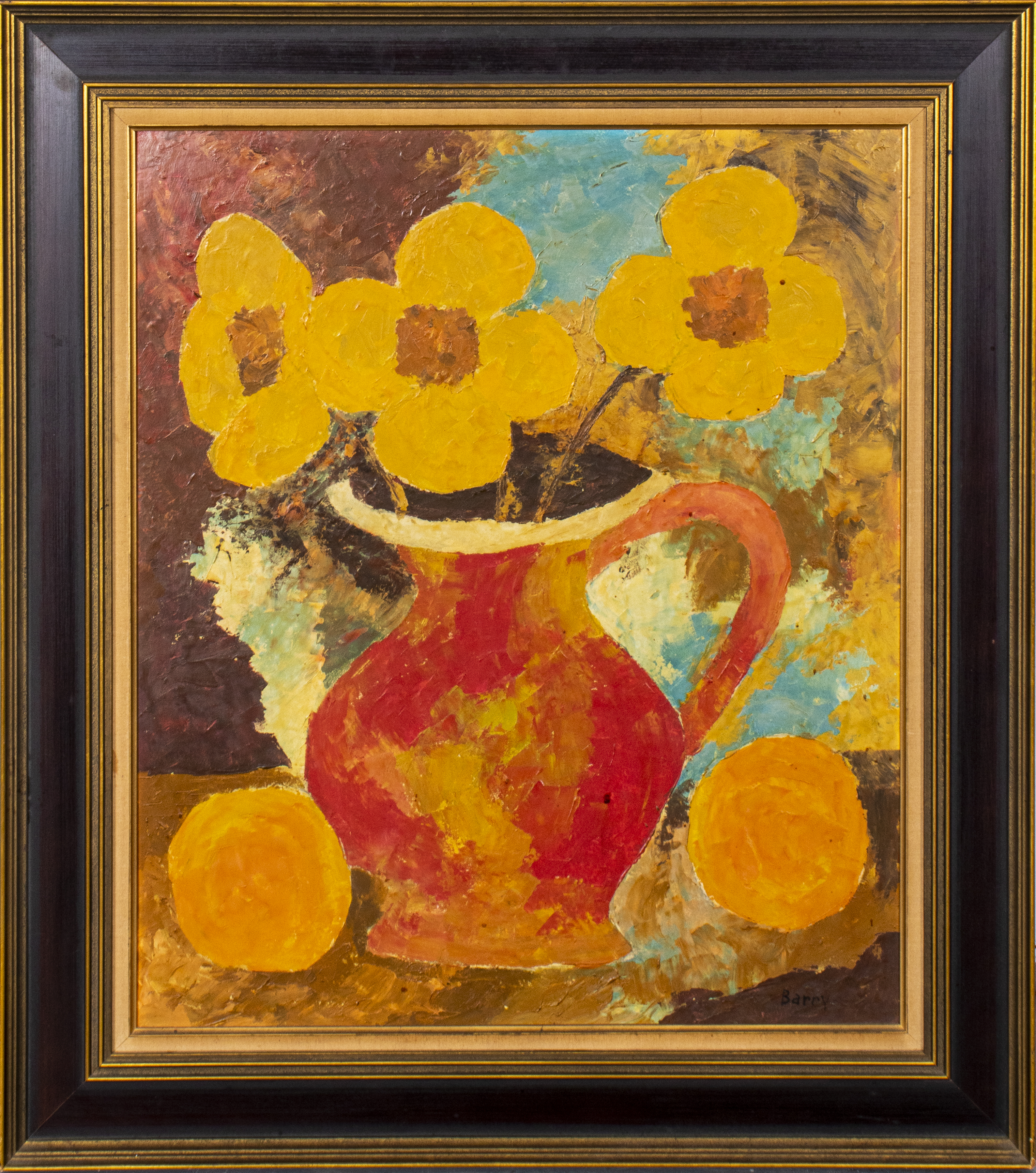 Appraisal: FRANK BARRY FLORAL STILL LIFE OIL ON MASONITE Frank Barry