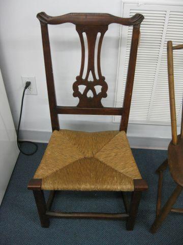 Appraisal: th Century Side Chair carved mahogany rush seat