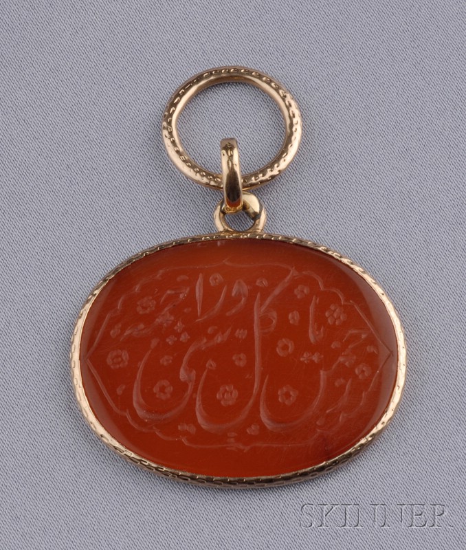 Appraisal: Antique kt Gold and Carnelian Intaglio Fob the tablet with