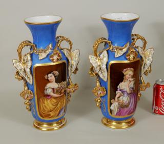 Appraisal: Pair Austrian Hand Painted Vases Antique Austrian hand painted pair