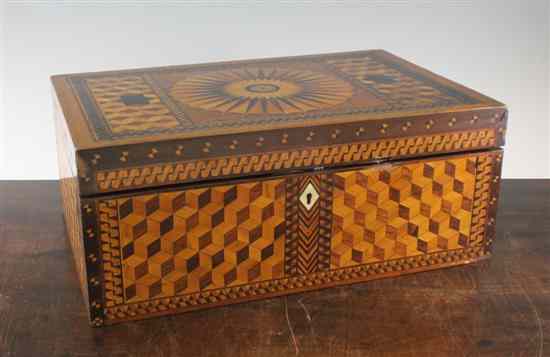 Appraisal: A th century parquetry inlaid box inlaid in various specimen