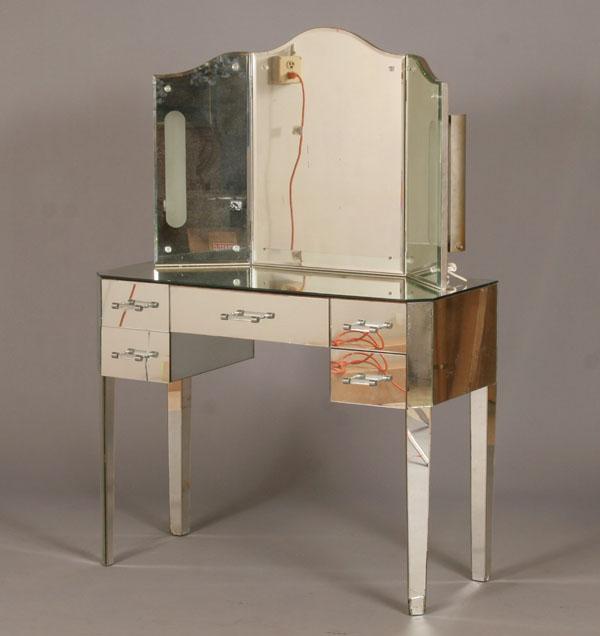 Appraisal: Art Deco mirrored vanity tri-fold arched mirror five drawers H