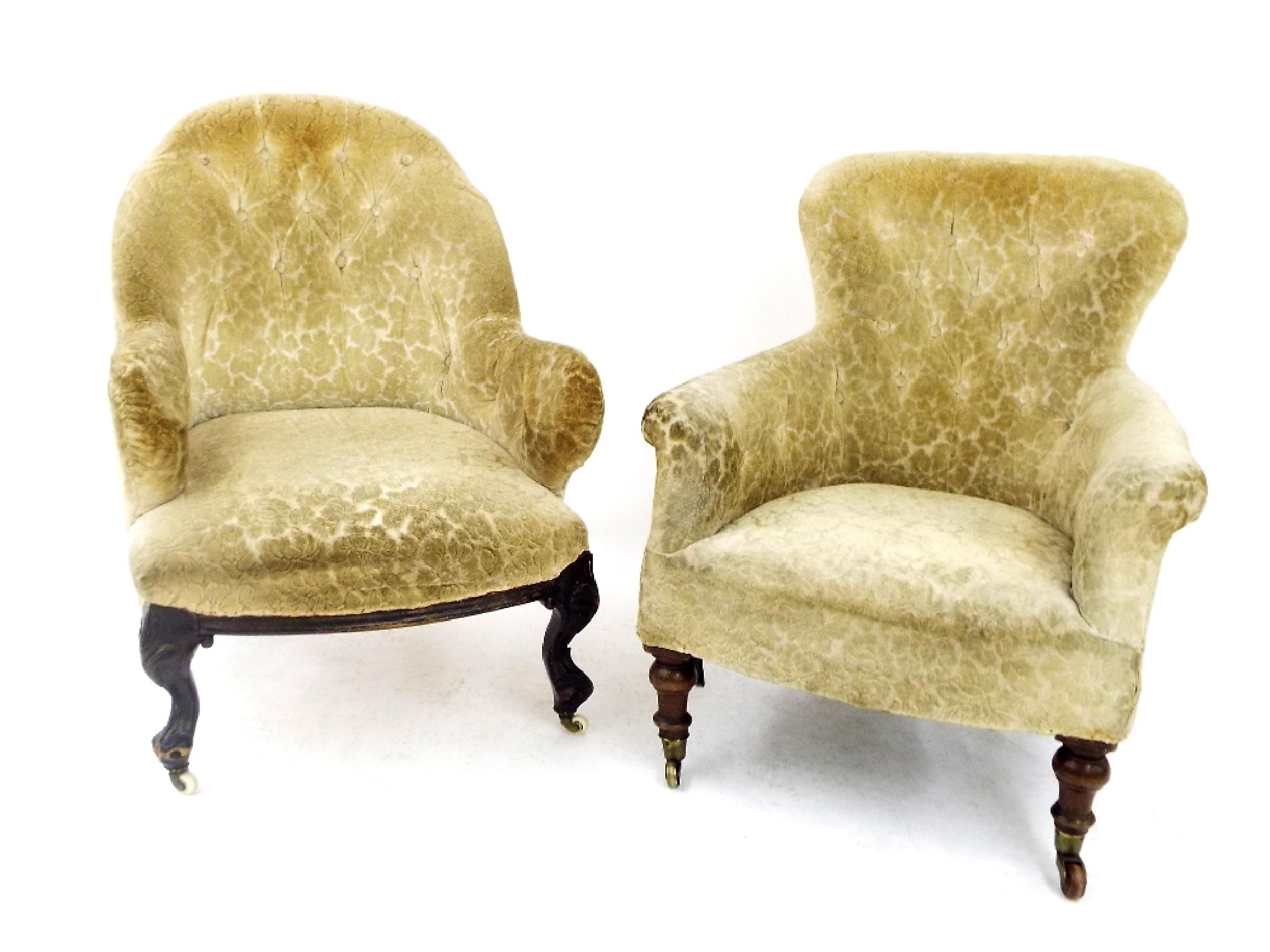 Appraisal: Two similar Victorian spoon back salon chairs with button-back velour