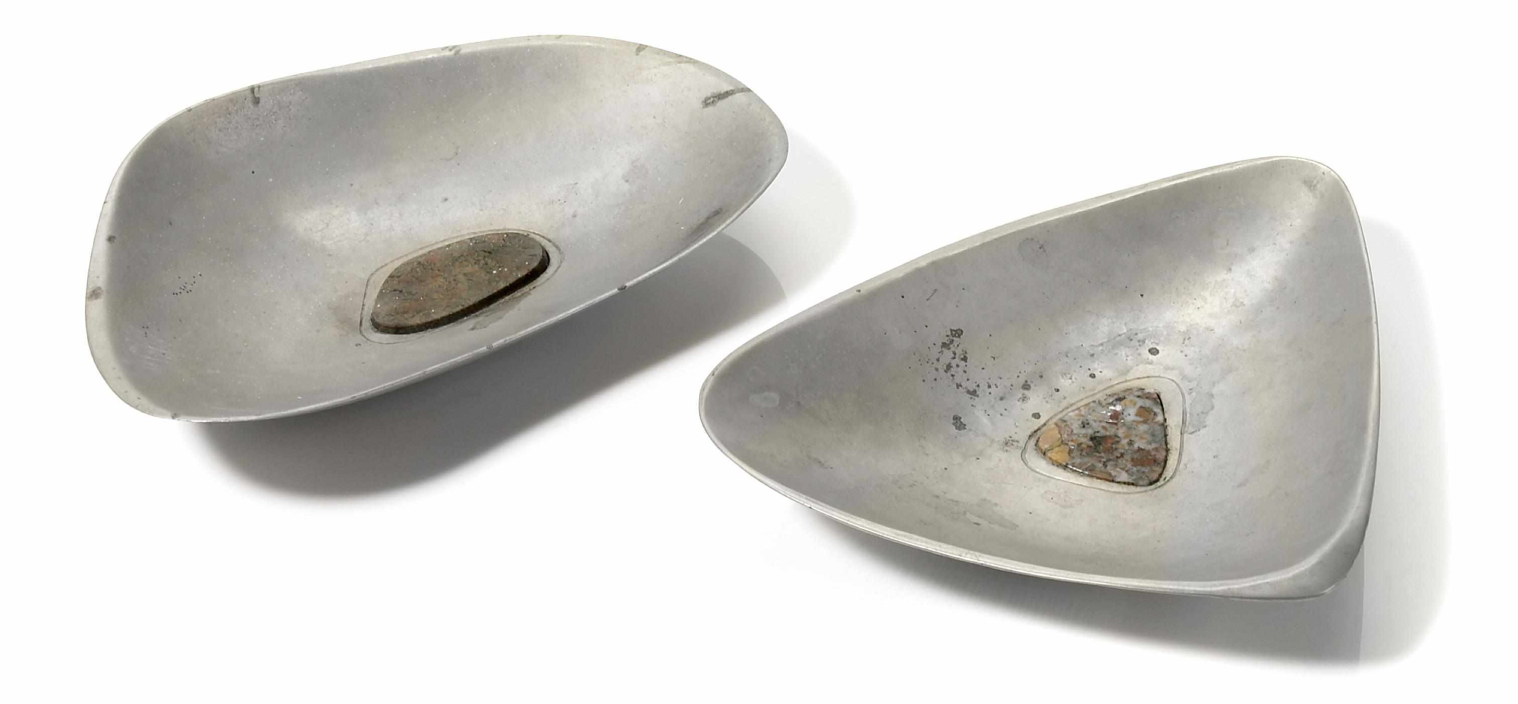 Appraisal: Two William Haines pewter and hardstone free form small dishes