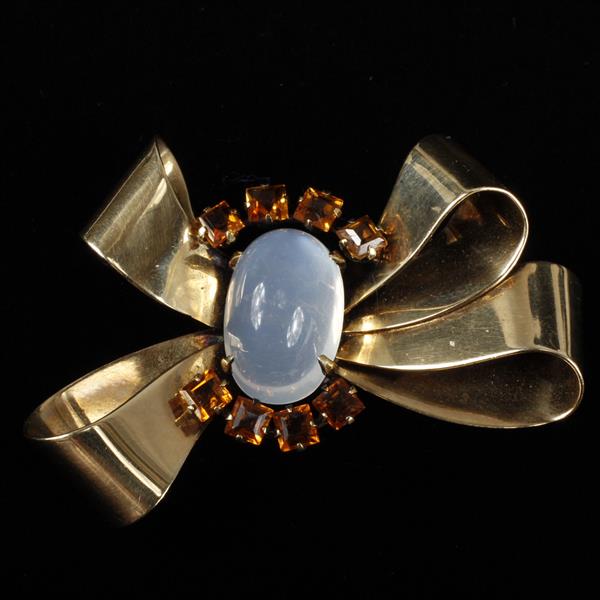 Appraisal: Yellow Gold K Retro Bow Pin Brooch with unusually LARGE