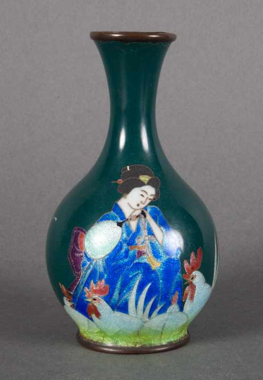 Appraisal: Japanese cloisonne enamel bottle-form vase early th century geisha and