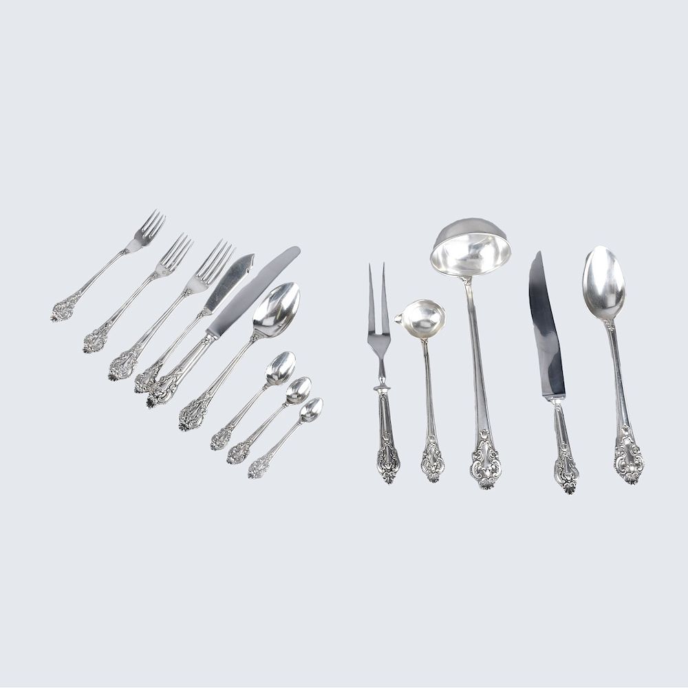 Appraisal: Portuguese Silver Flatware Set One Hundred Twenty Seven Piece Portuguese