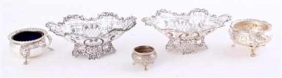 Appraisal: Pair Victorian silver sweetmeat baskets and salts London dated reticulated