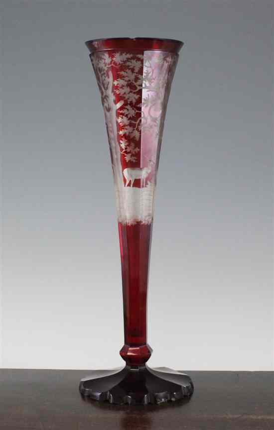 Appraisal: A Bohemian ruby flashed tall conical vase late th century