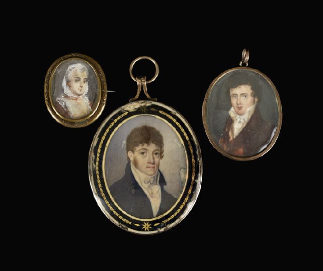 Appraisal: Collection of Three Oval Portrait Miniatures first quarter th century