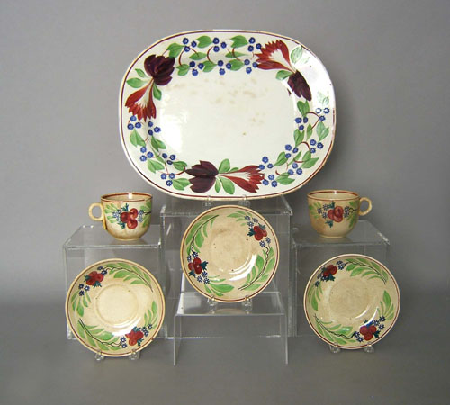 Appraisal: Stick spatter platter l w together with saucers and cups