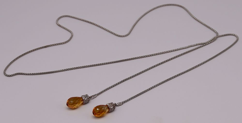 Appraisal: JEWELRY Uno-A-Erre kt Gold Diamond and Citrine Lariat Necklace Uno-A-Erre