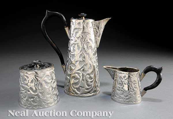 Appraisal: A Continental Silver Coffee Service probably Germany c marks rubbed