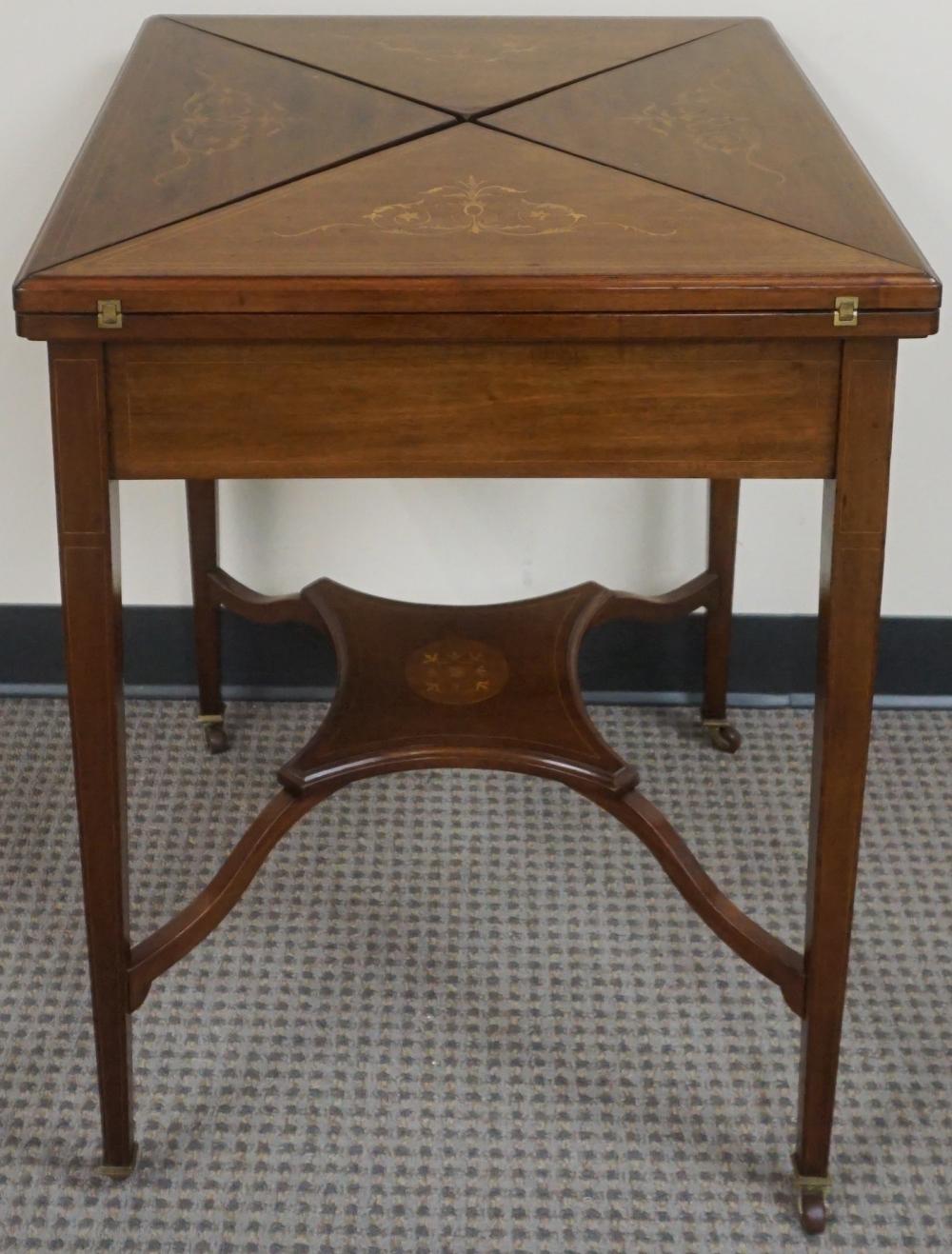 Appraisal: P E Gane Edwardian Satinwood Marquetry and Mahogany Fold Out