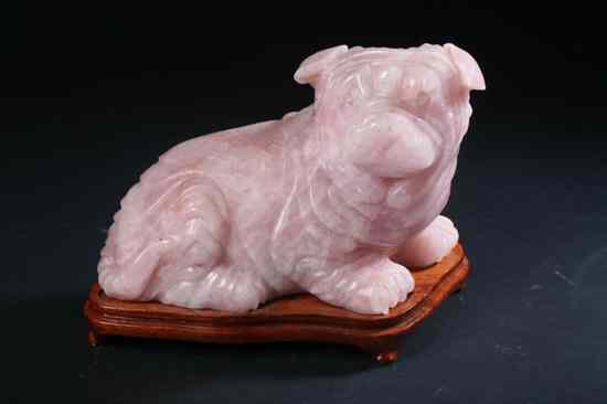 Appraisal: CHINESE ROSE QUARTZ FIGURE OF DOG - in long