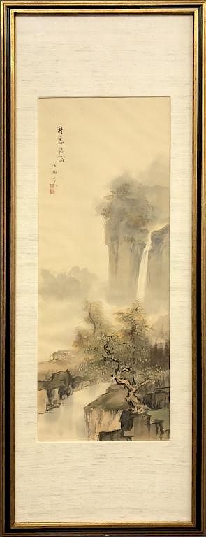 Appraisal: Japanese Ink and Watercolor Landscape Japanese ink and watercolor landscape