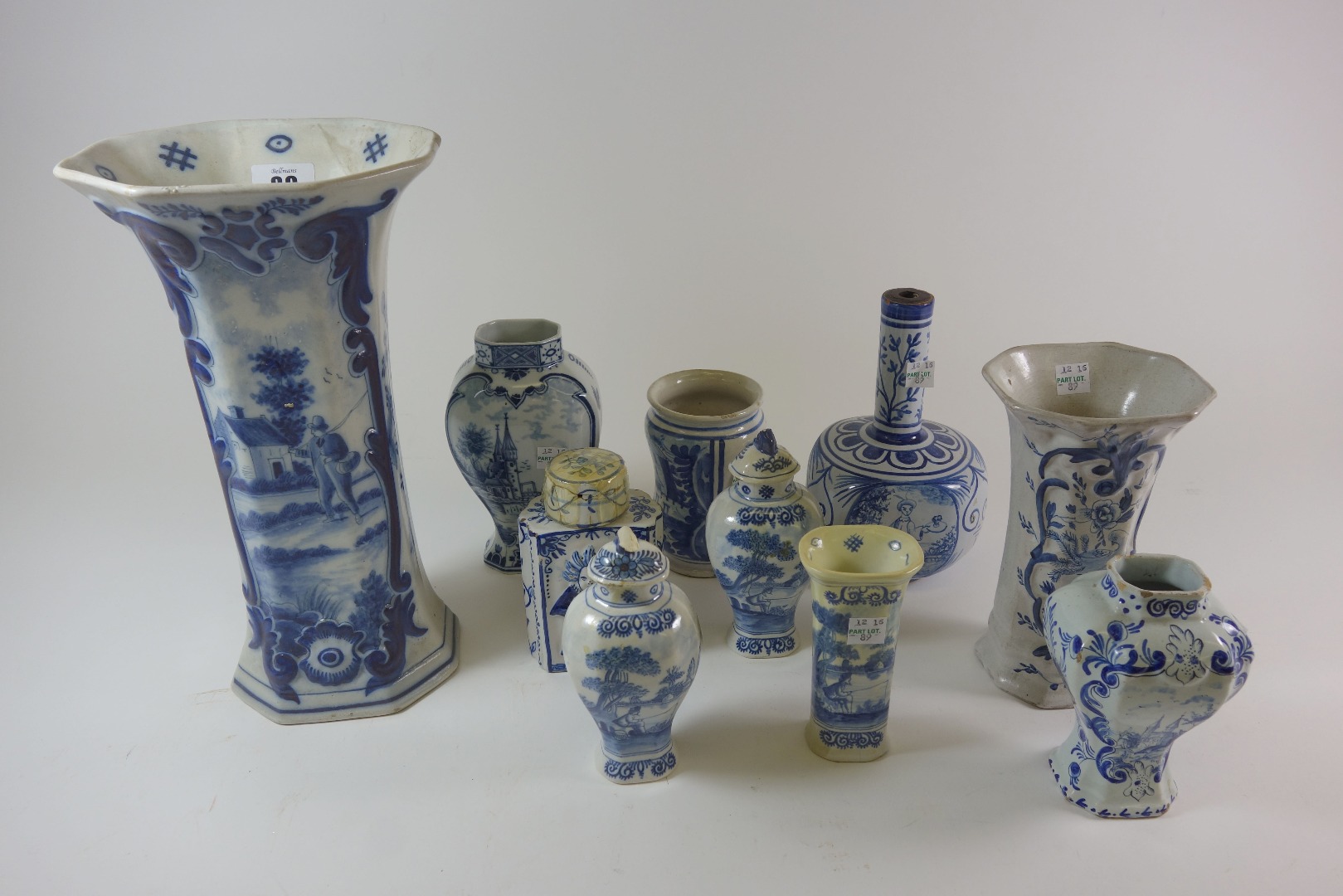 Appraisal: A collection of nine Dutch Delft blue and white vases