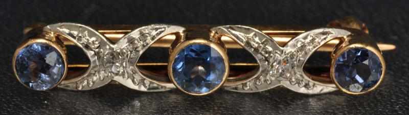 Appraisal: K Two-Tone Gold Diamond Sapphire Bar Pin Description Diamonds ctw