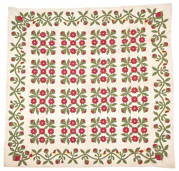 Appraisal: Appliqu Whig Rose variant quilt top th c x