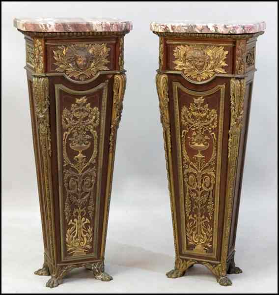 Appraisal: PAIR OF FRENCH BRONZE MOUNTED PEDESTALS With marble tops H