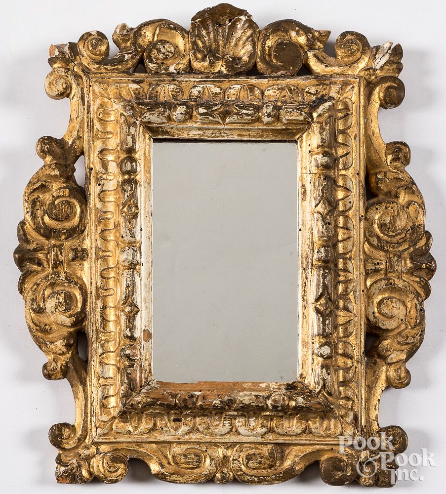 Appraisal: Early Continental giltwood courting mirror th Early Continental giltwood courting