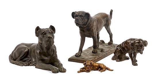 Appraisal: A Group of Four Bronze Mastiffs Width of widest inches