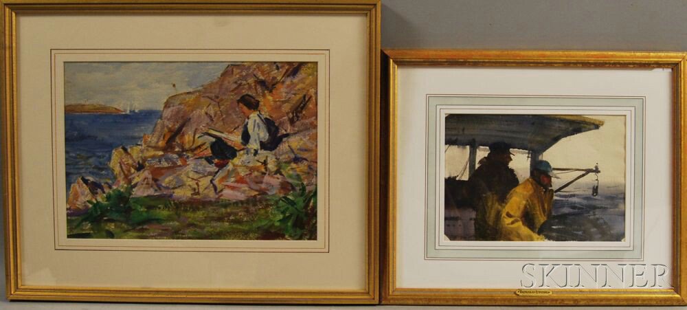 Appraisal: Two Framed Watercolors Don Stone American b Fishermen at Sea