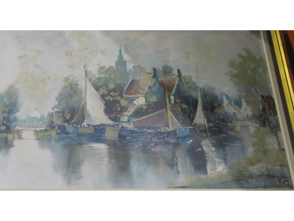 Appraisal: Oil on canvas river scene signed J ROLAND