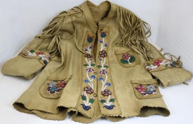 Appraisal: CA PLAINS CREE BEADED JACKET WITH FRINGE POSSIBLY MOOSE HIDE