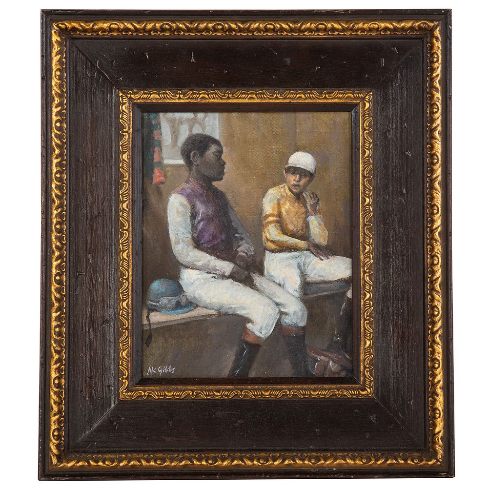 Appraisal: Nathaniel K Gibbs Jockeys oil American - Oil on panel