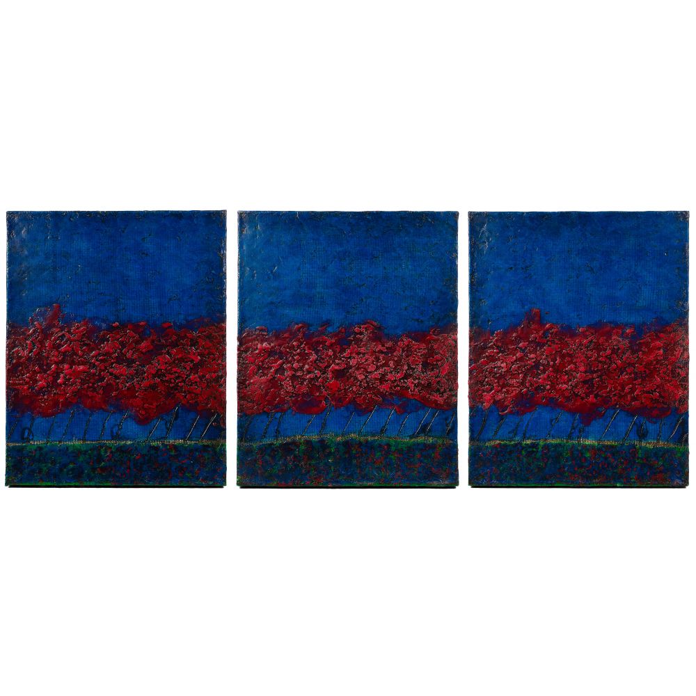 Appraisal: ATTRIBITED TO BILL ZIMA AMERICAN B ENCAUSTIC ON BURLAP TRIPTYCHUndated