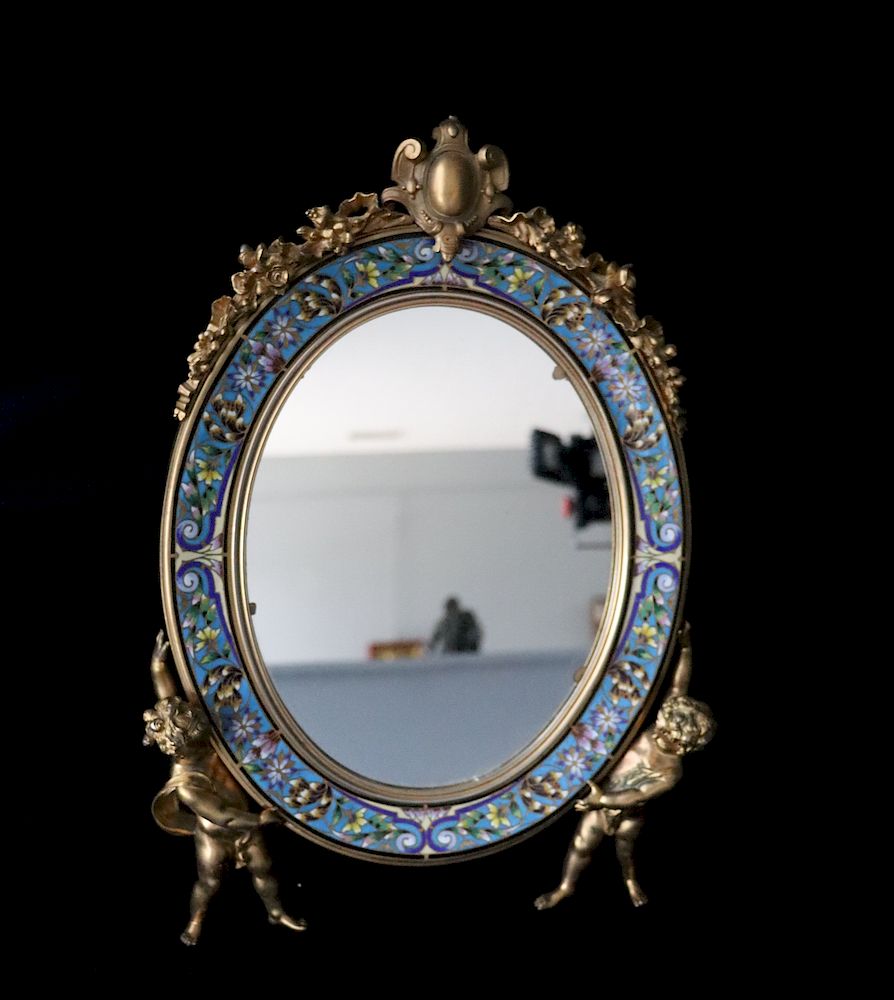 Appraisal: Antique And Fine Quality Bronze Mounted And Champleve Vanity Mirror