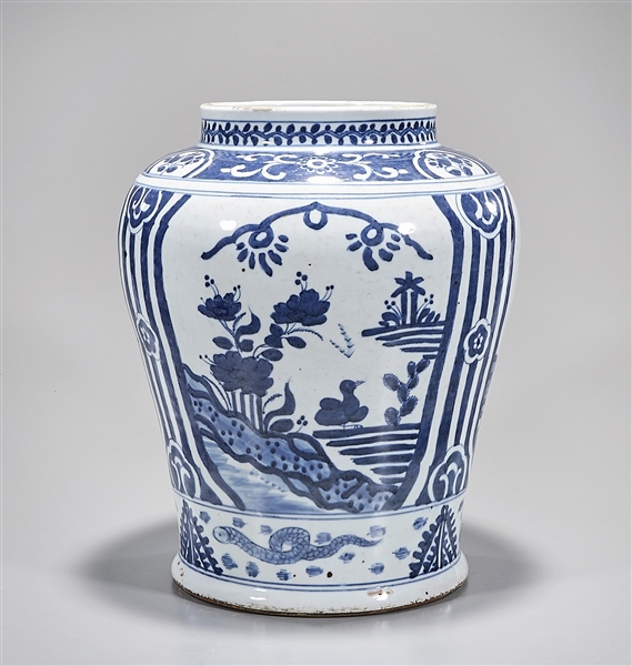 Appraisal: Chinese blue and white porcelain vase floral landscape design x