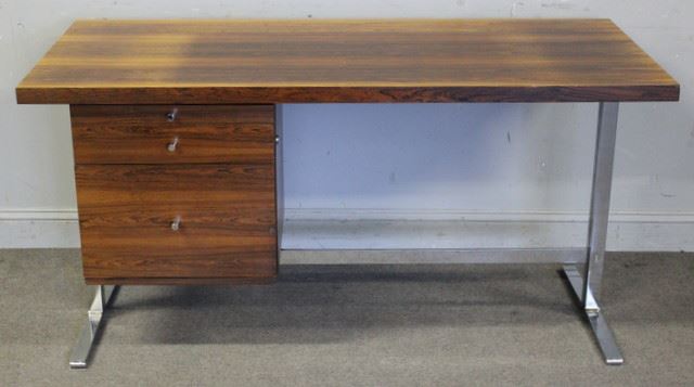 Appraisal: Chrome and Rosewood Midcentury Desk Unmarked Heavy chrome From a