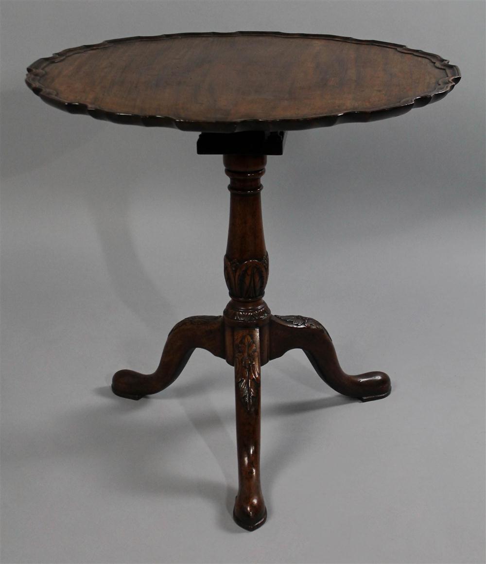 Appraisal: CHIPPENDALE MAHOGANY STYLE PIE CRUST TEA TABLE having a round