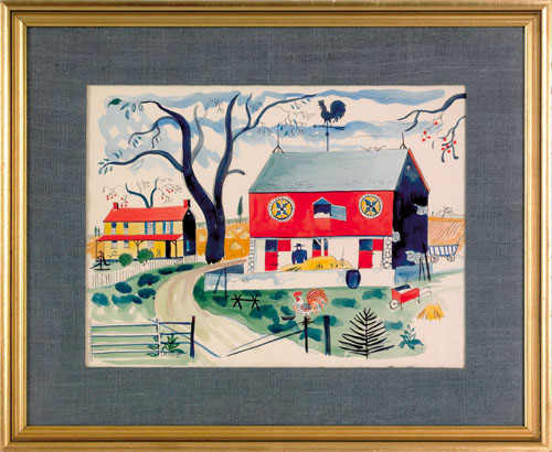 Appraisal: David Y Ellinger American - watercolor farm scene signed lower