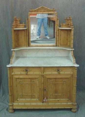 Appraisal: Bamboo and Marbletop Chest and Mirror Victorian From a North