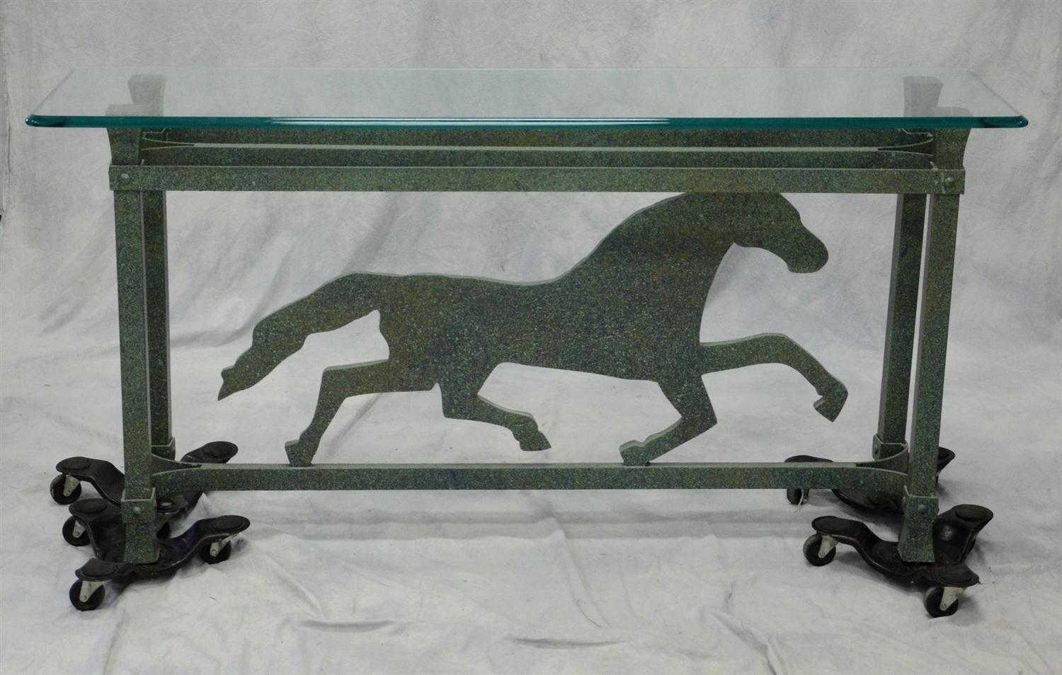 Appraisal: Paint decorated console table running horse design in base with