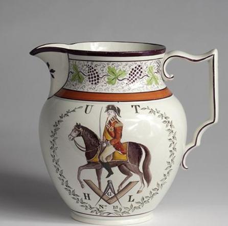 Appraisal: ENGLISH PEARLWARE ENAMEL-DECORATED AND PURPLE TRANSFER-PRINTED 'HOUSE OF ORANGE' JUG