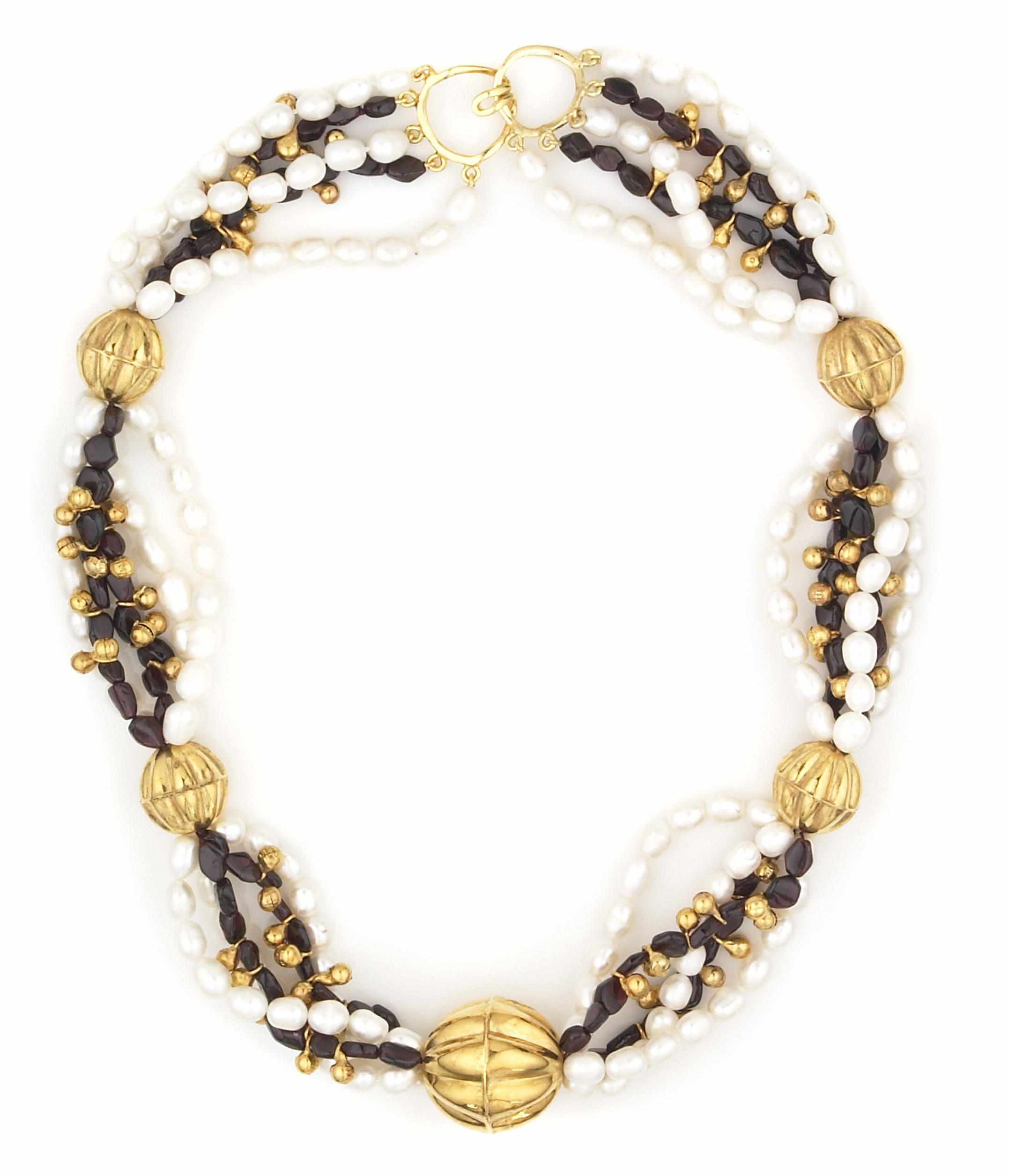 Appraisal: Tony Duquette American - sA garnet pearl and vermeil necklacelength