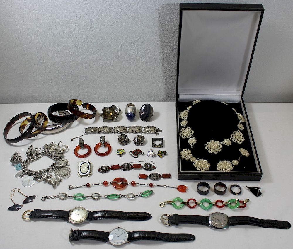 Appraisal: JEWELRY Assorted Silver Gold and Costume Group Including a Genuine