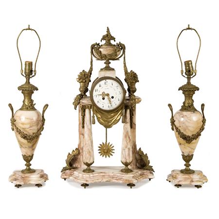 Appraisal: Louis XVI Style Gilt-Bronze Mounted Marble Clock Garniture Estimate -