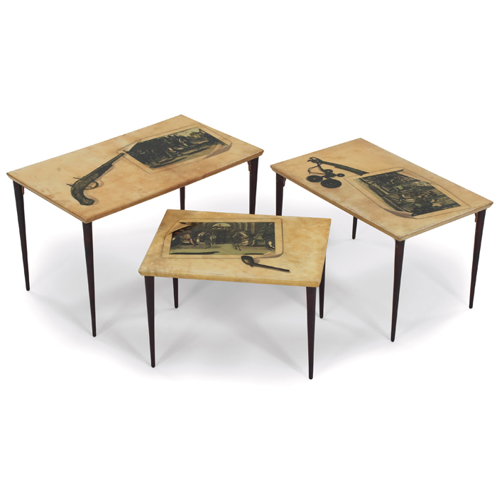 Appraisal: Aldo Tura nesting tables three Italy rectangular forms with varnished