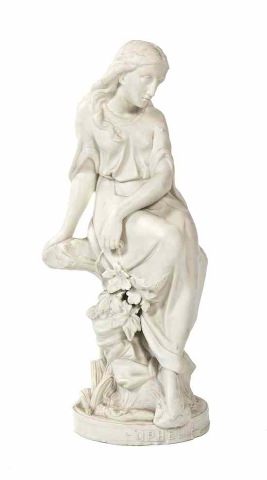 Appraisal: A Continental Bisque Figure depicting Ophelia seated on a stump