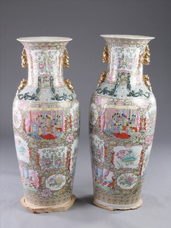 Appraisal: LARGE NEAR PAIR CHINESE FAMILLE ROSE PORCELAIN VASES th century