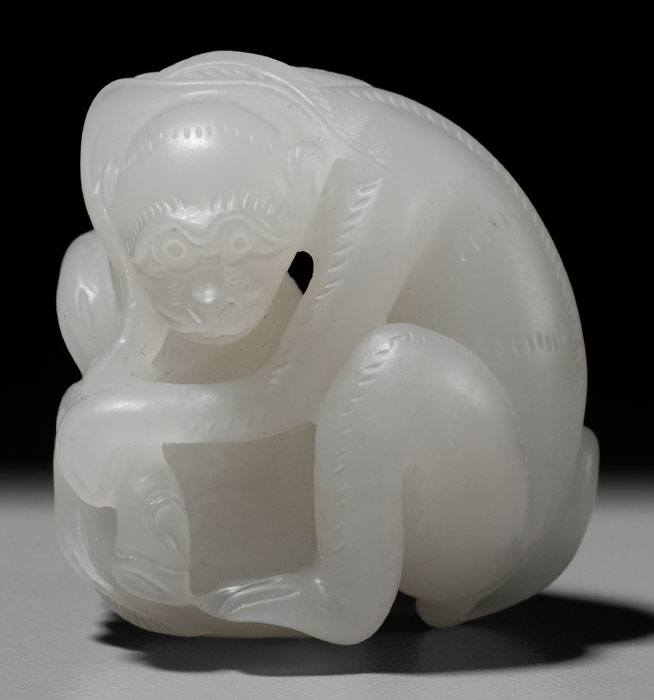 Appraisal: White Jade Monkey Qing Dynasty well-carved translucent white jade the