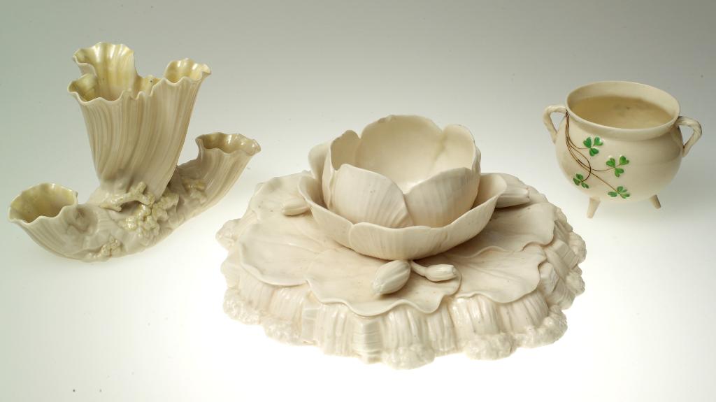 Appraisal: BELLEEK PORCELAIN CENTREPIECE FIRST PERIOD the central water lily bowl